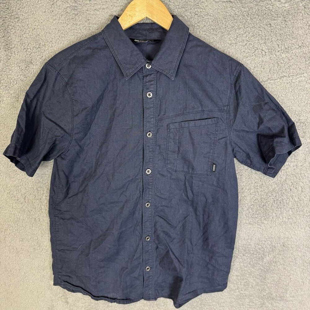 Outdoor Research Shirt Mens Small Blue Short Sleeve Button Up Hemp Blend